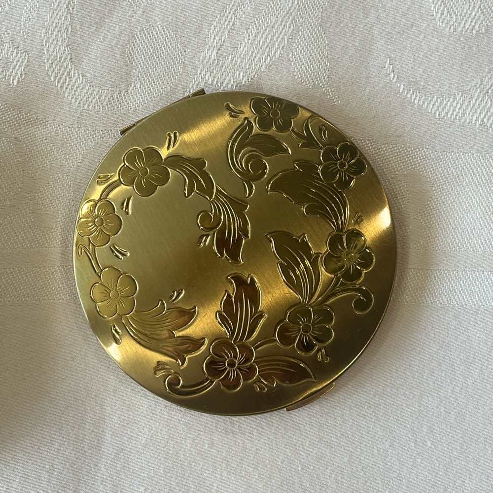 Vintage Elgin American Floral Gold Compact Mirror
